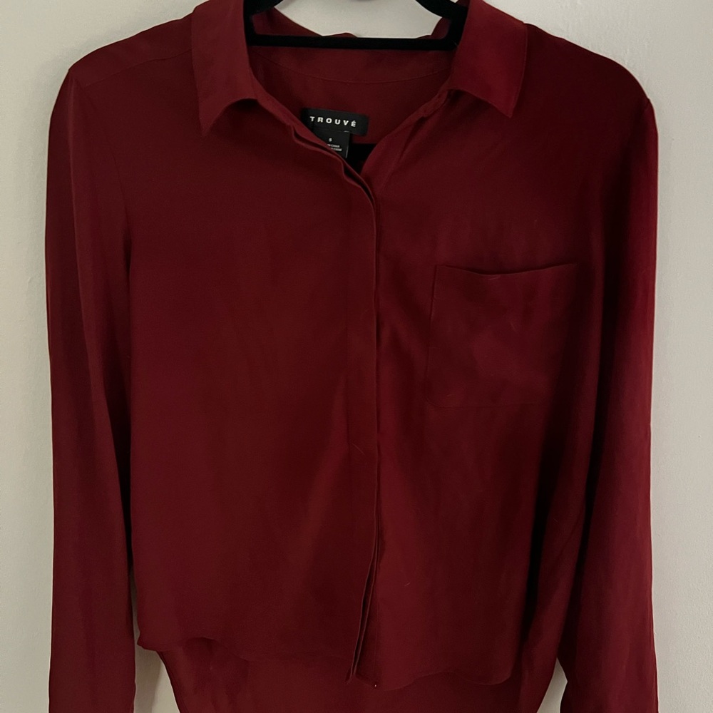 Trouve Burgundy button down Top